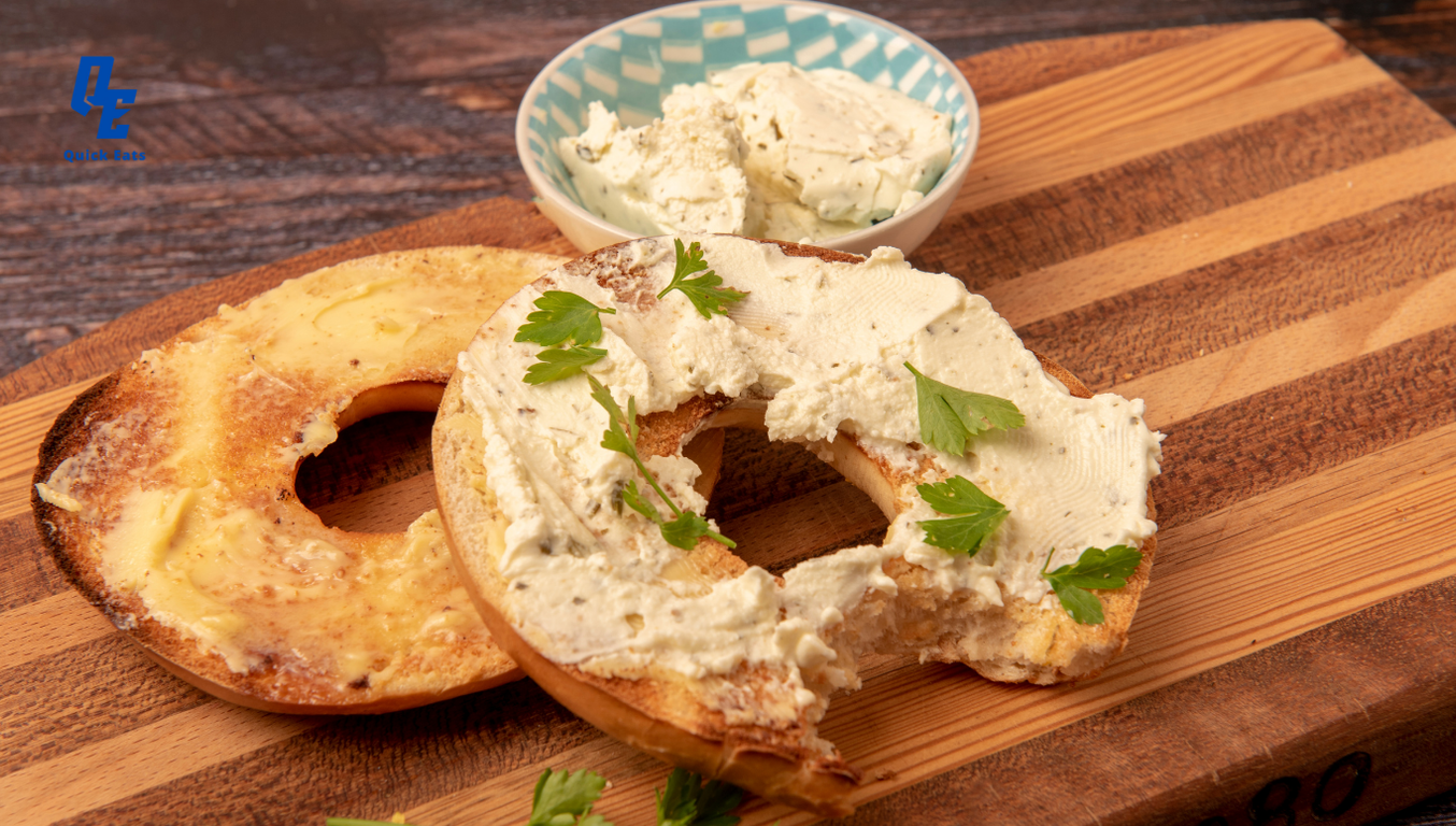 bagels topped with cream cheese